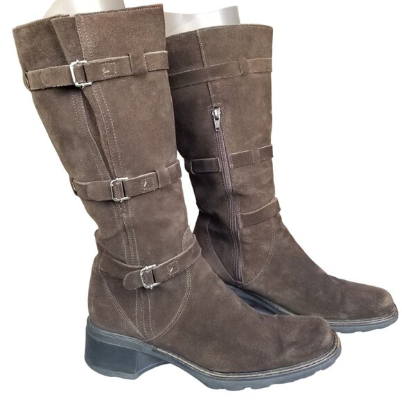 Brown Aquatalia Adjustable calf square toe combat moto boots size 8.5 - Picture 1 of 12